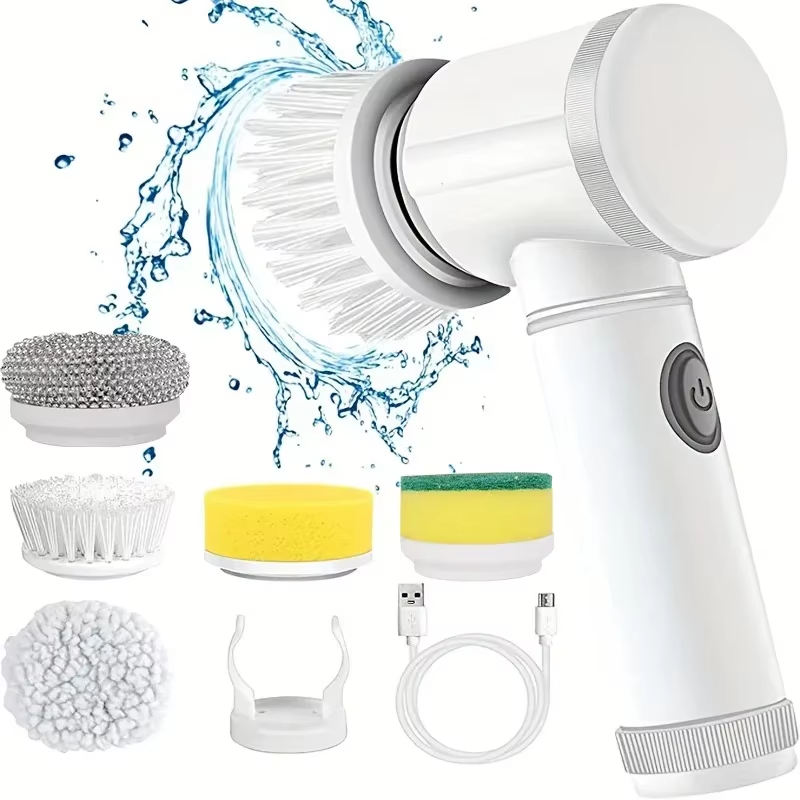 5-in-1 Electric Spin Scrubber | Cordless Rotating Cleaning Brush for Kitchen, Bathroom & Home