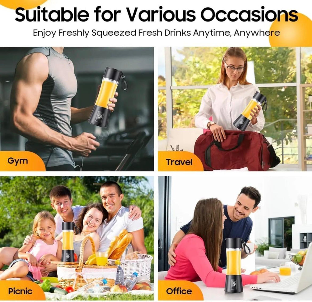 Portable USB Rechargeable Juicer Blender – 6-Blade Mini Personal Blender, 380ml Fruit Smoothie Maker