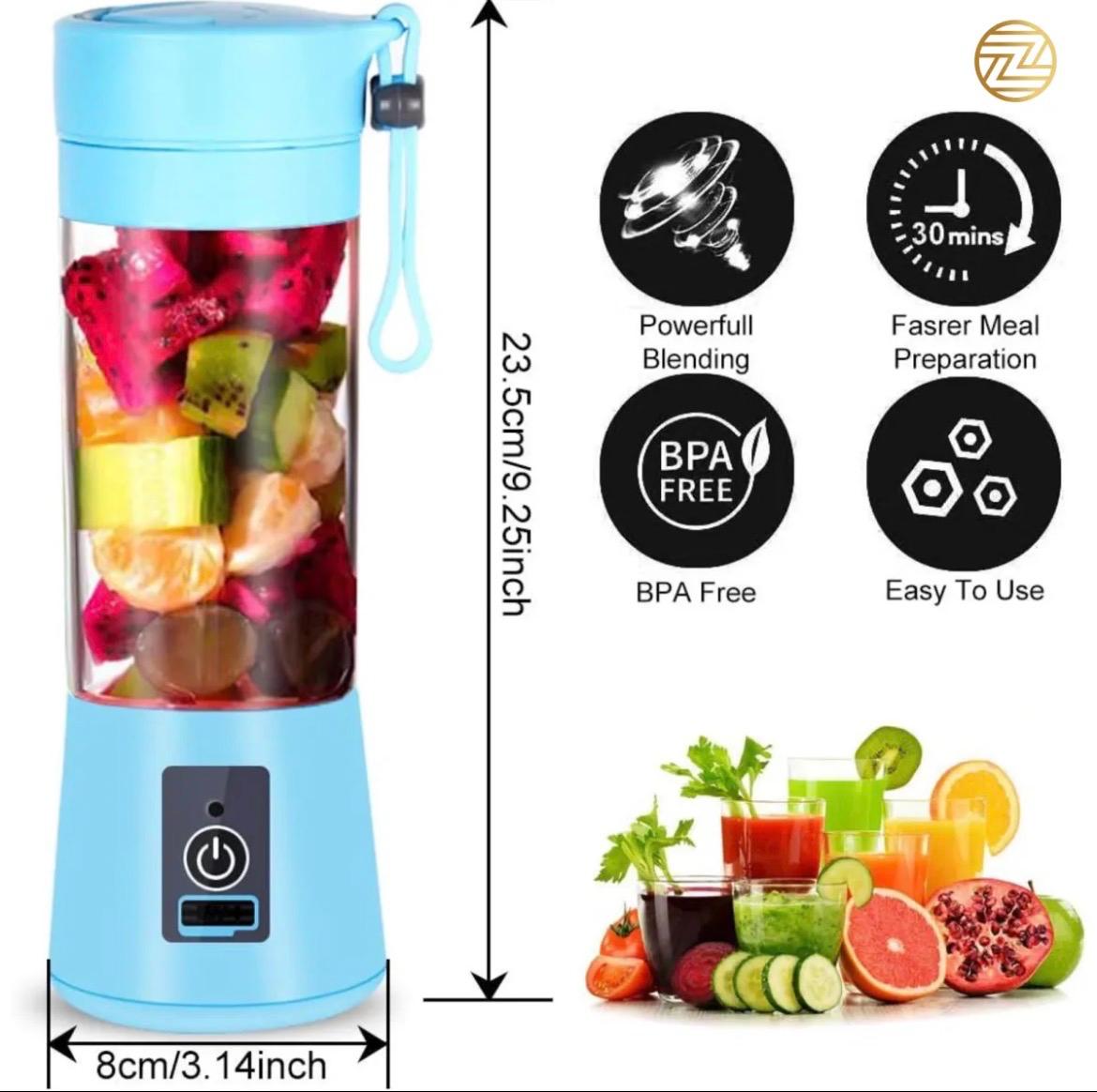Portable USB Rechargeable Juicer Blender – 6-Blade Mini Personal Blender, 380ml Fruit Smoothie Maker