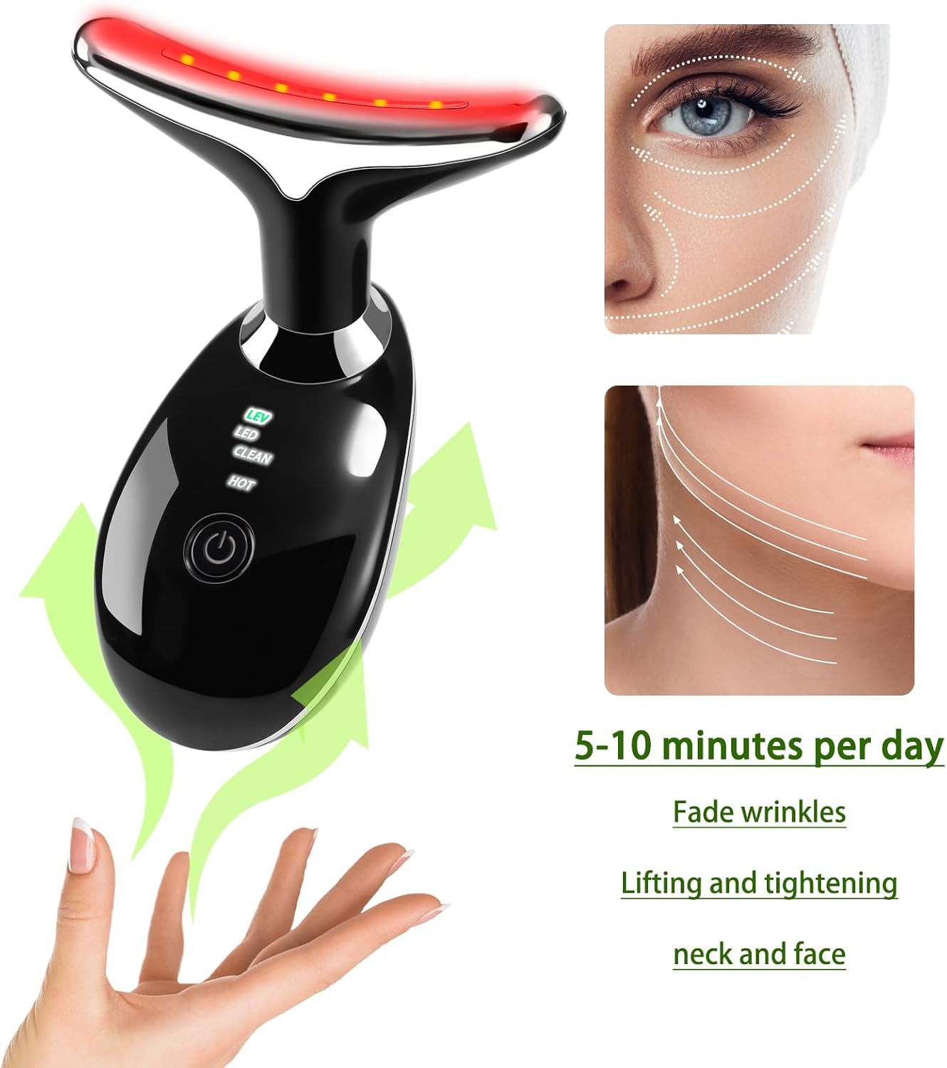 Electric Facial Massager & Skin Tightening Device – Face & Neck Beauty Massager with Heat Therapy