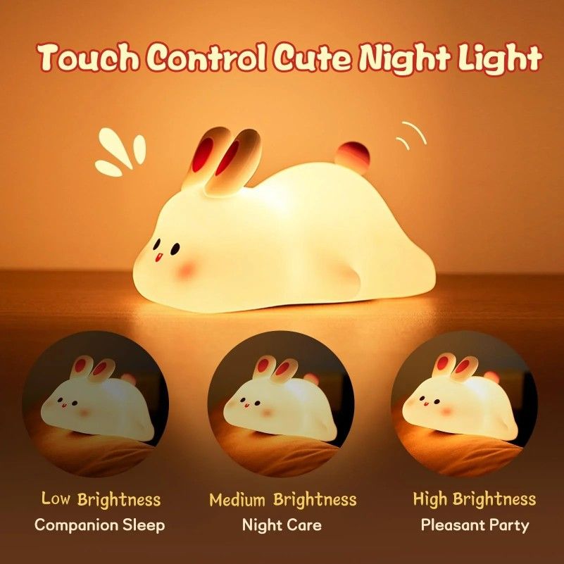 Cute Bunny Night Light – Rechargeable LED Rabbit Lamp | Soft Warm Glow Bedside Lamp for Kids & Bedroom