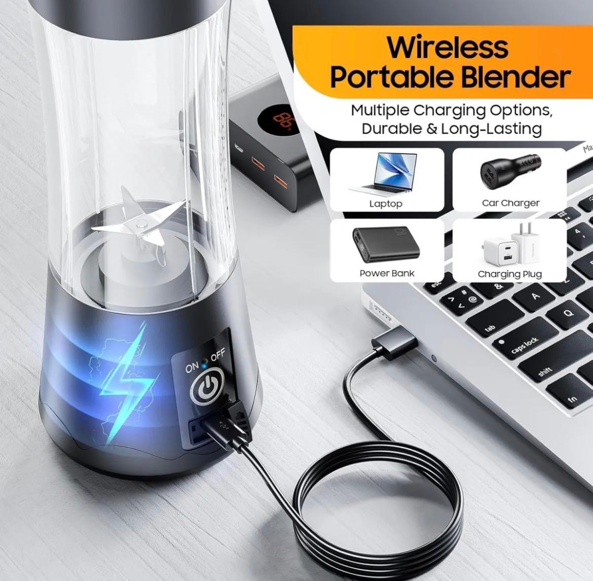 Portable USB Rechargeable Juicer Blender – 6-Blade Mini Personal Blender, 380ml Fruit Smoothie Maker