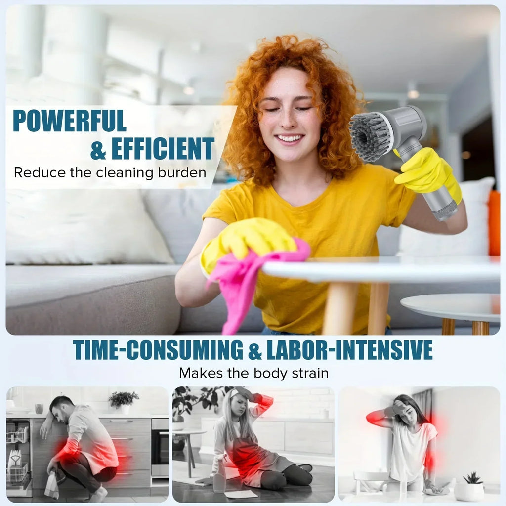 5-in-1 Electric Spin Scrubber | Cordless Rotating Cleaning Brush for Kitchen, Bathroom & Home