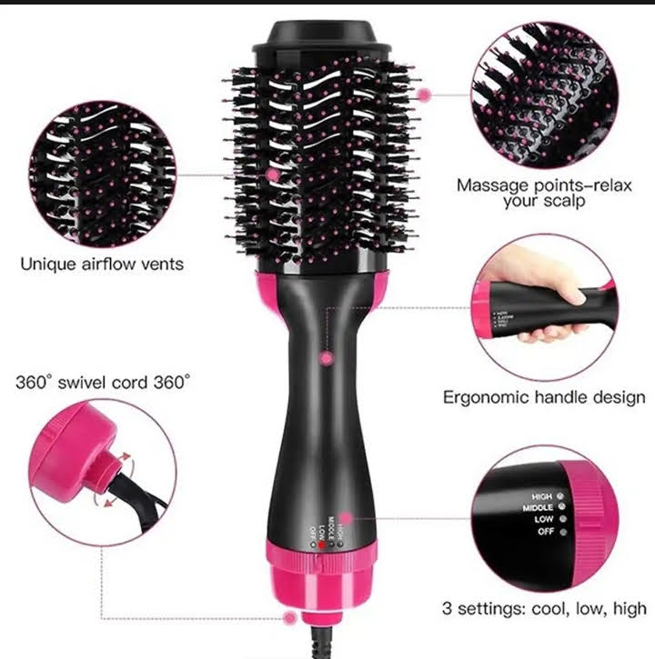 3-in-1 Hair Dryer, Straightener & Curler – Multi-Function Hot Air Brush Hair Styler