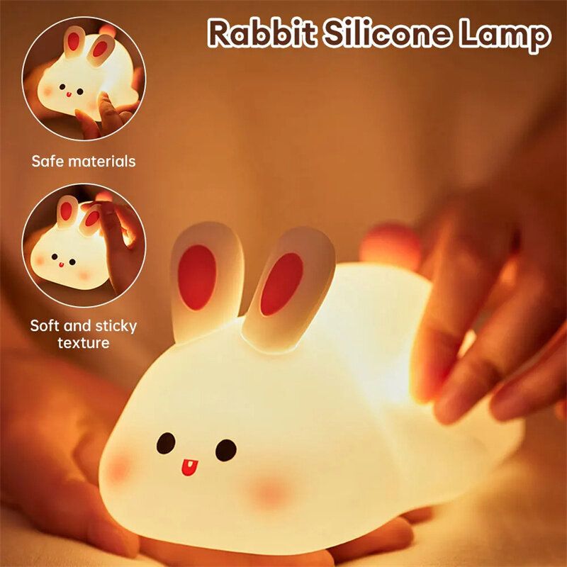 Cute Bunny Night Light – Rechargeable LED Rabbit Lamp | Soft Warm Glow Bedside Lamp for Kids & Bedroom