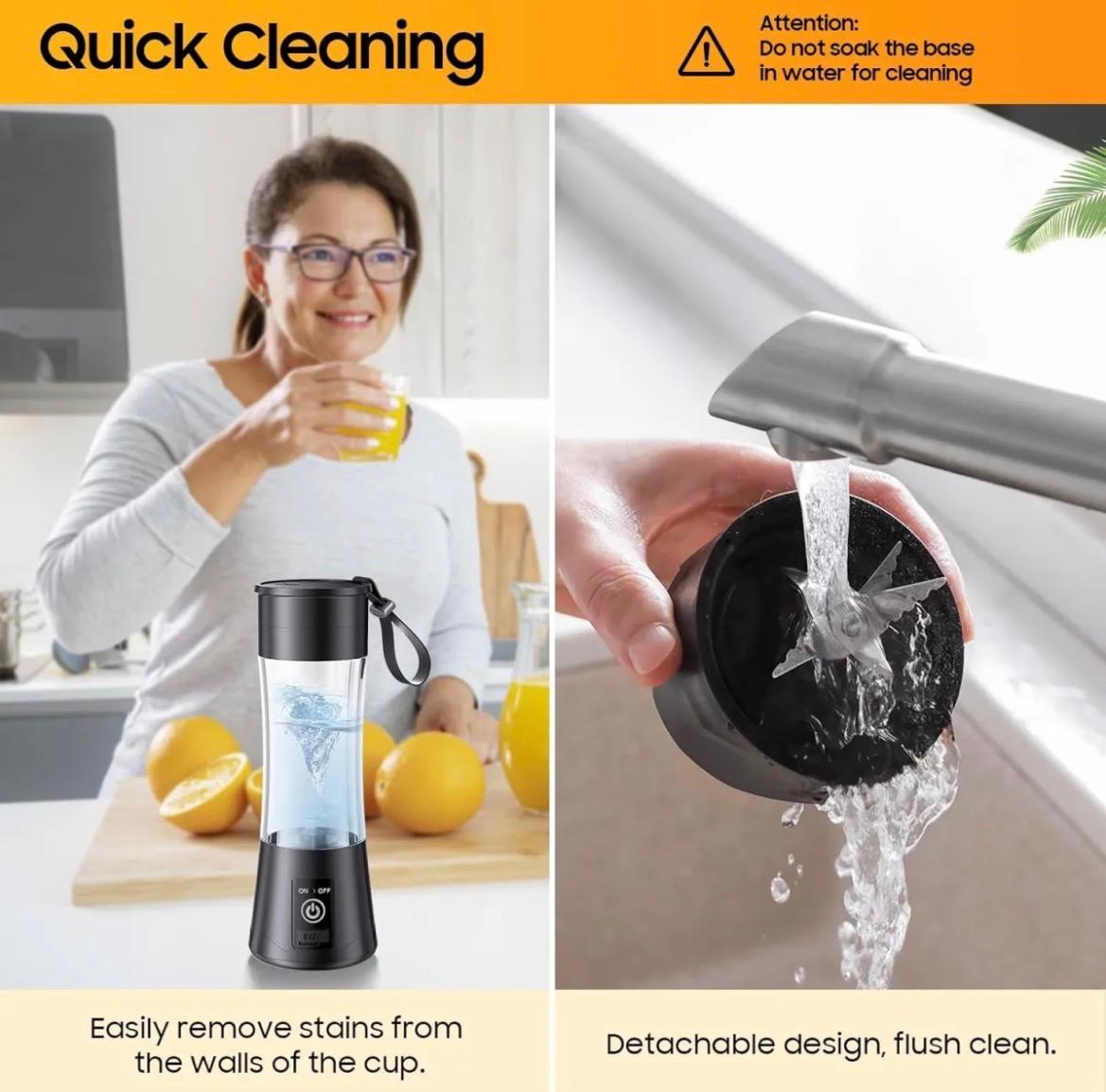Portable USB Rechargeable Juicer Blender – 6-Blade Mini Personal Blender, 380ml Fruit Smoothie Maker