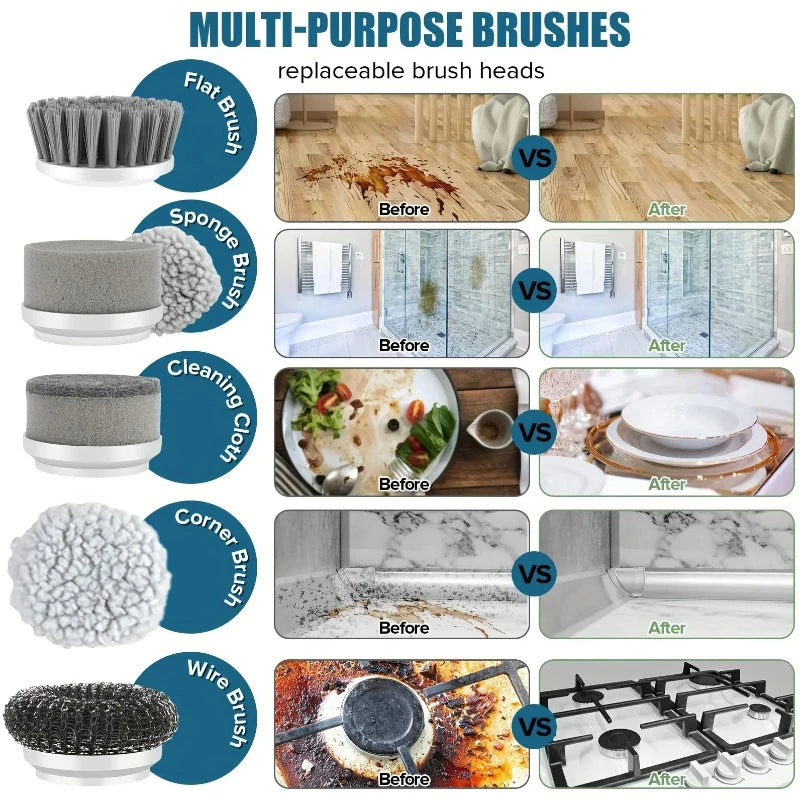 5-in-1 Electric Spin Scrubber | Cordless Rotating Cleaning Brush for Kitchen, Bathroom & Home