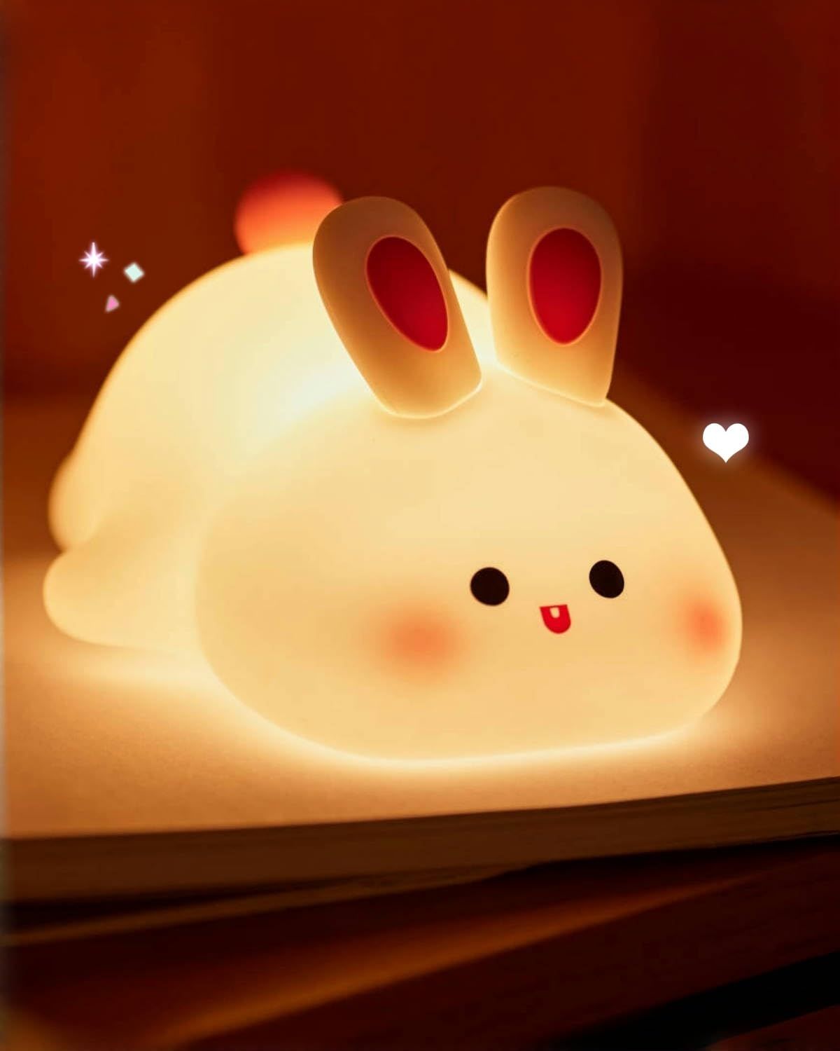 Cute Bunny Night Light – Rechargeable LED Rabbit Lamp | Soft Warm Glow Bedside Lamp for Kids & Bedroom