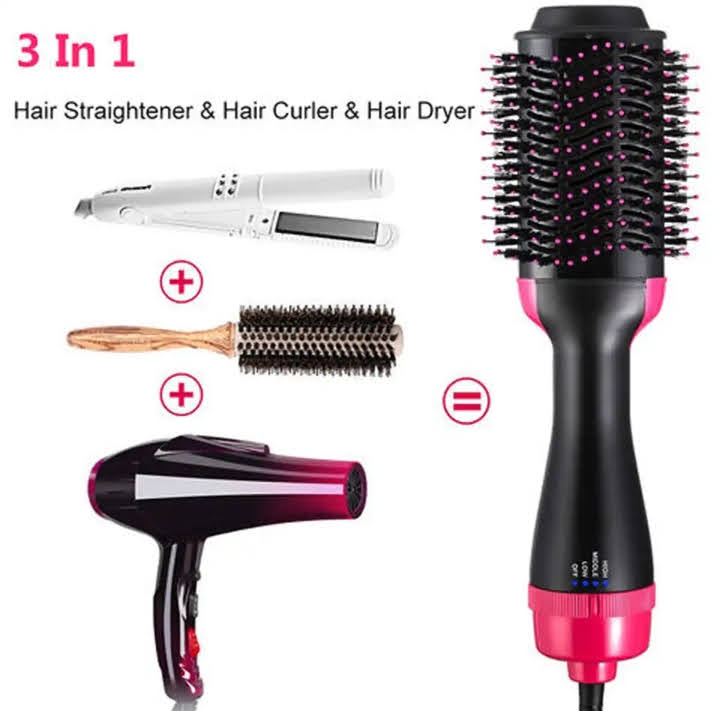3-in-1 Hair Dryer, Straightener & Curler – Multi-Function Hot Air Brush Hair Styler