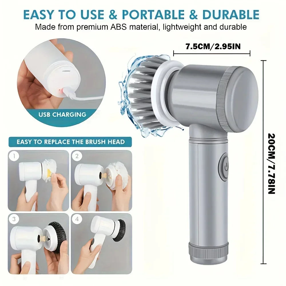 5-in-1 Electric Spin Scrubber | Cordless Rotating Cleaning Brush for Kitchen, Bathroom & Home