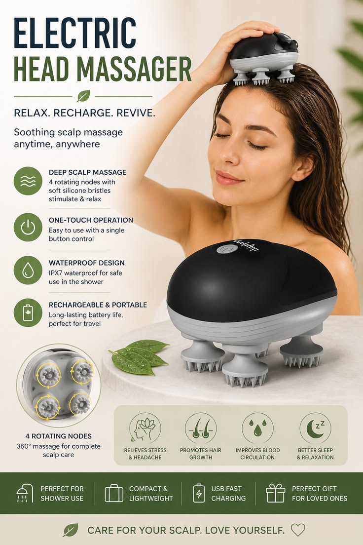 Electric Scalp Massager – Rechargeable Head Massager for Hair & Scalp Care, Stress Relief & Relaxation