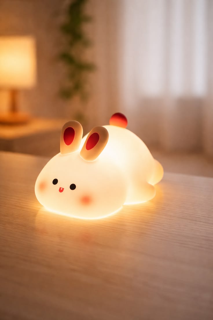 Cute Bunny Night Light – Rechargeable LED Rabbit Lamp | Soft Warm Glow Bedside Lamp for Kids & Bedroom