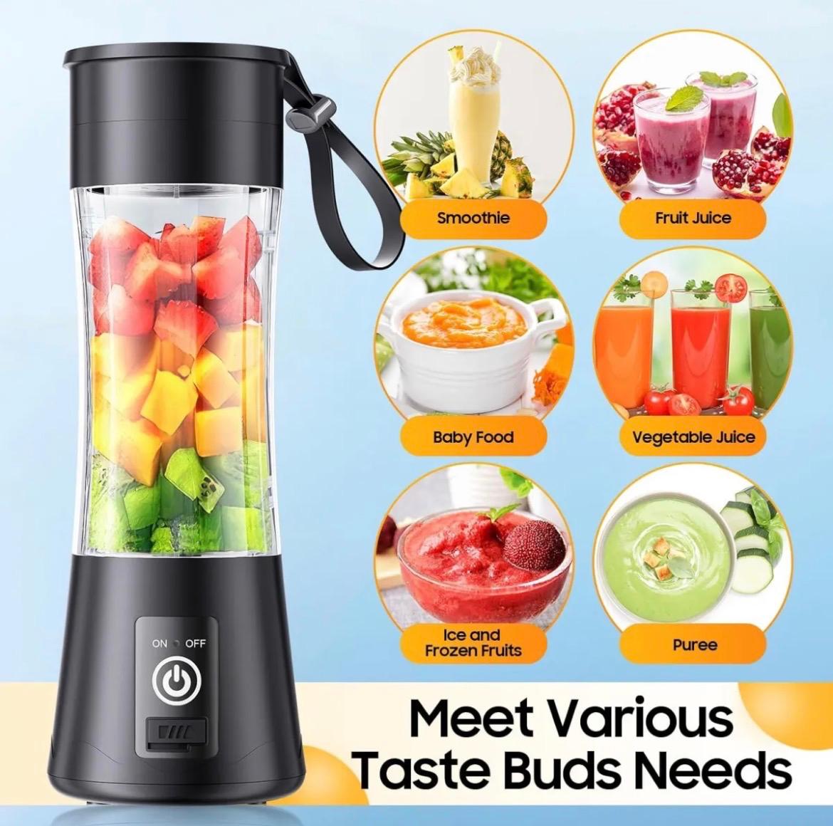 Portable USB Rechargeable Juicer Blender – 6-Blade Mini Personal Blender, 380ml Fruit Smoothie Maker